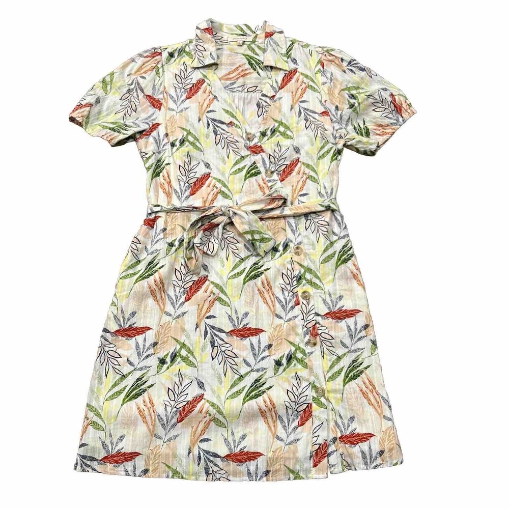 Skies Are Blue Dress Womens Small Floral V Neck Short Sleeve Button Front Lined